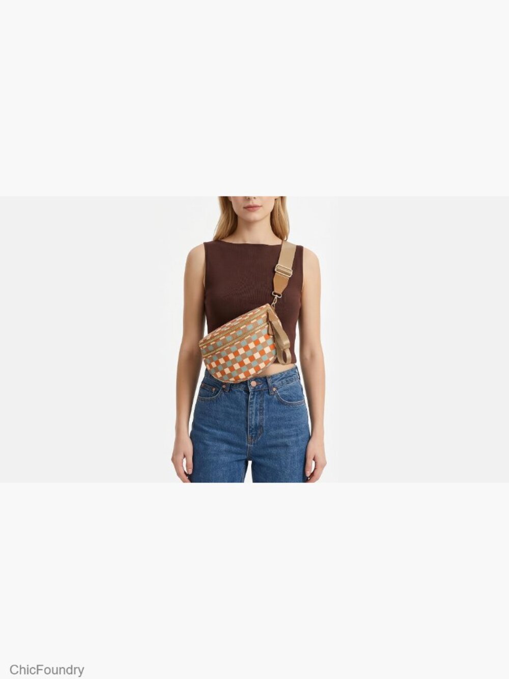 Checkered Nylon Crossbody Bag Spacious Sling Bag Plus Size - Picture 7 of 7